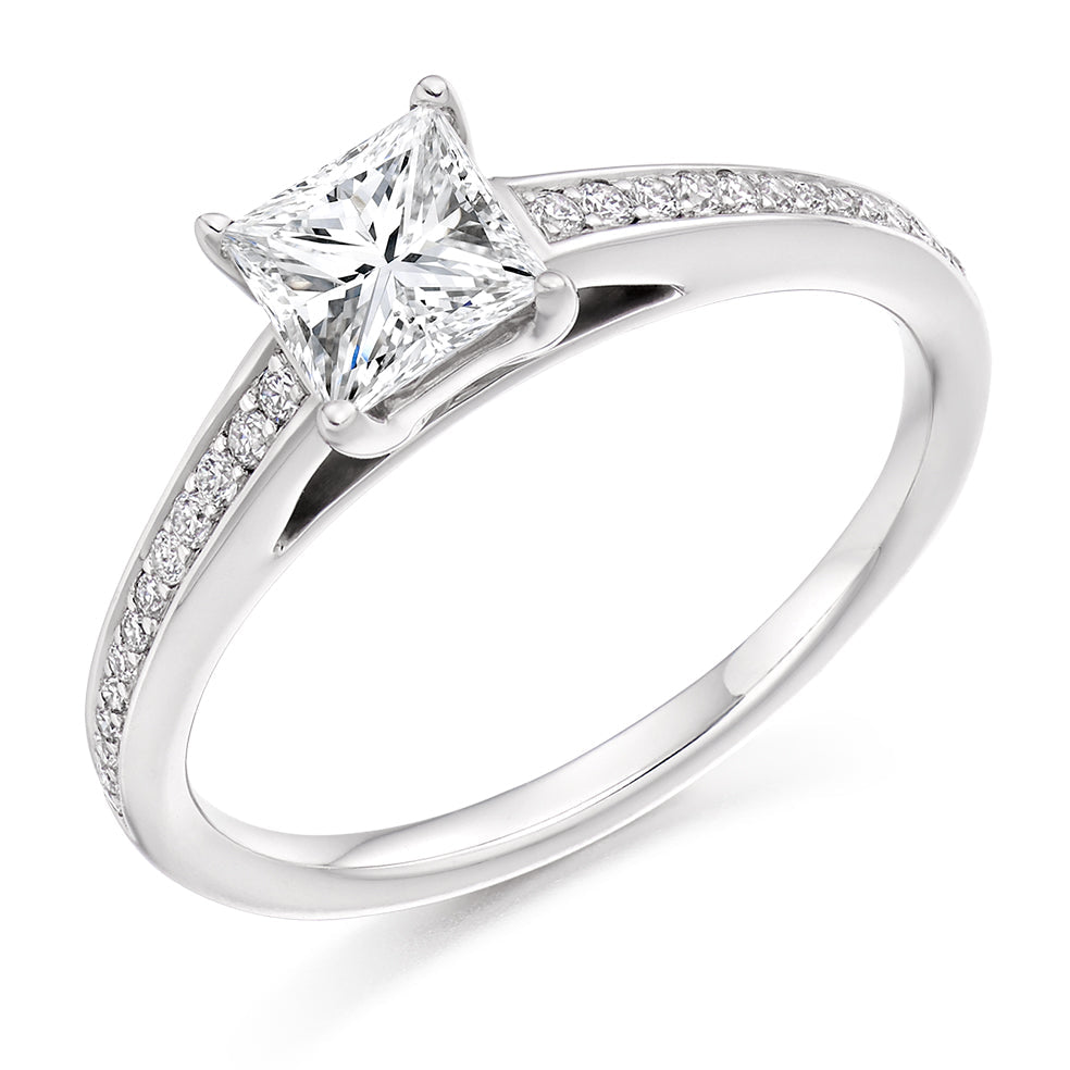 Grain-Set Solitaire Princess Cut Engagement Ring 0.66ct in White Gold