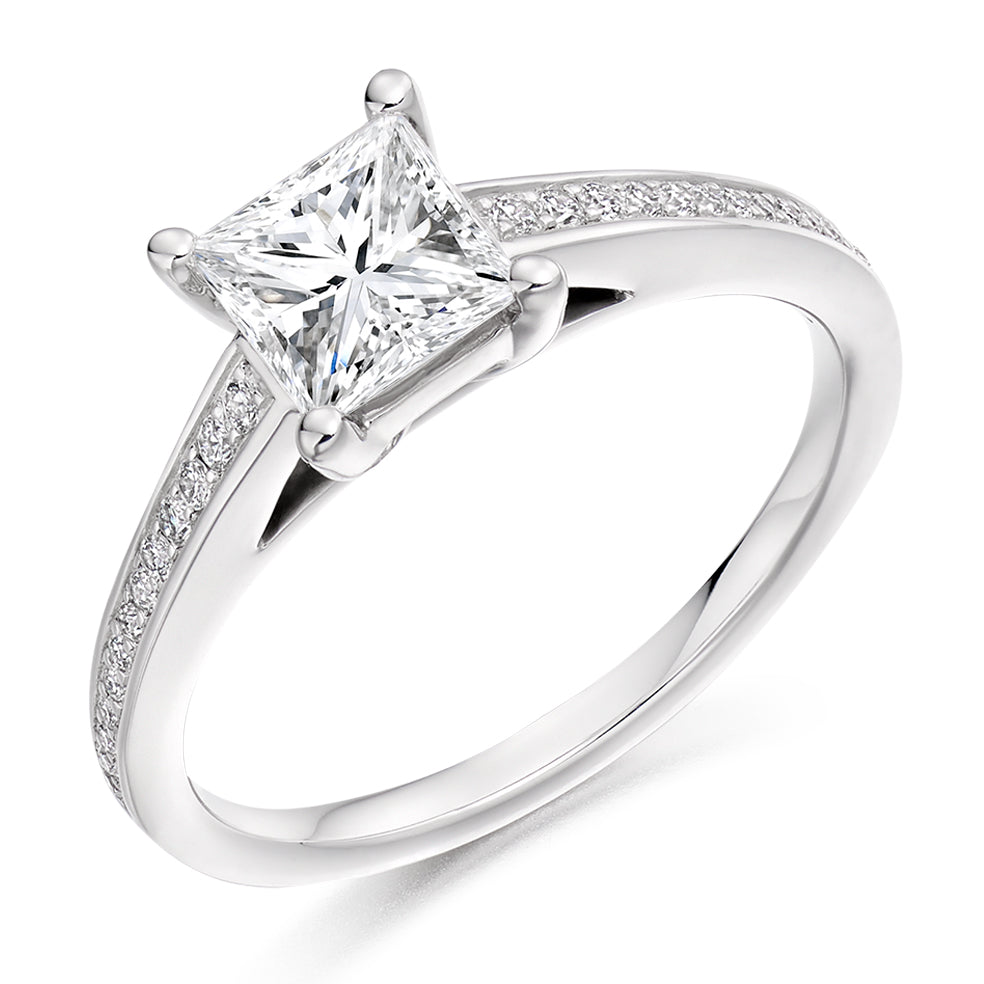 Grain-Set Solitaire Princess Cut Engagement Ring 1.16ct in White Gold