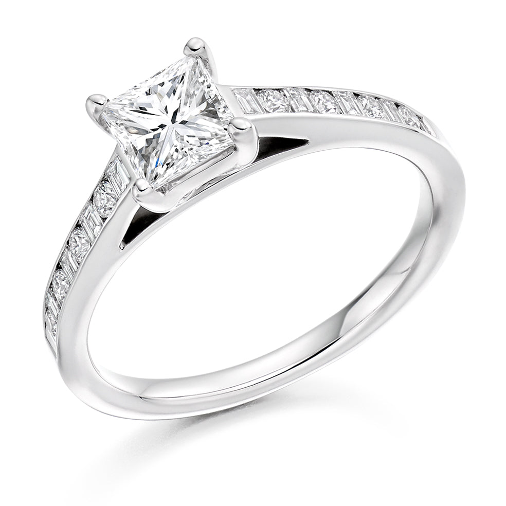 Channel-Set Solitaire Princess Cut Engagement Ring, 0.5ct in White Gold