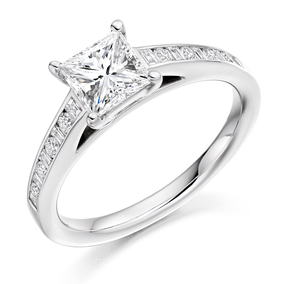 Channel-Set Solitaire Princess Cut Engagement Ring, 1.0ct in White Gold