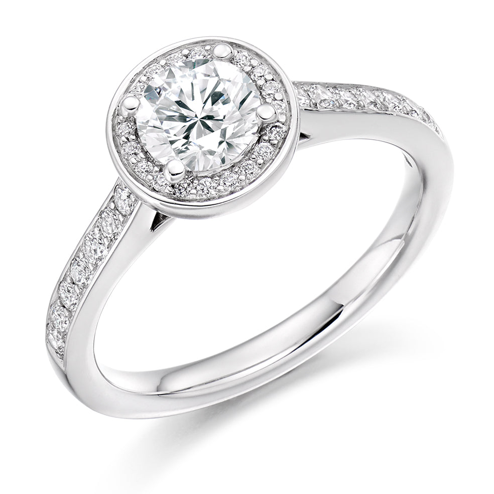 Pavé-Shoulder Halo Round-Brilliant Engagement Ring, 0.5ct (ENG3663 SMT) in White Gold