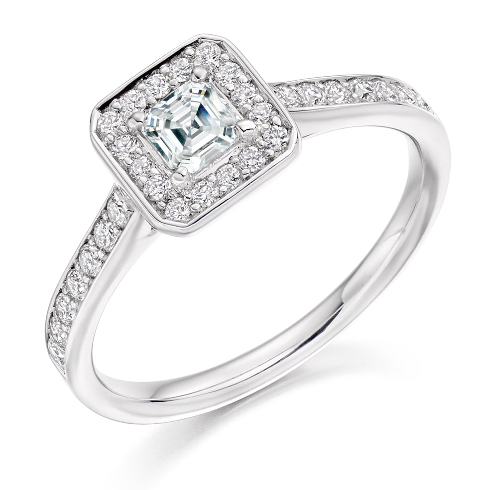 Pavé-Shoulder Halo Princess-Cut Engagement Ring, 0.33ct in White Gold