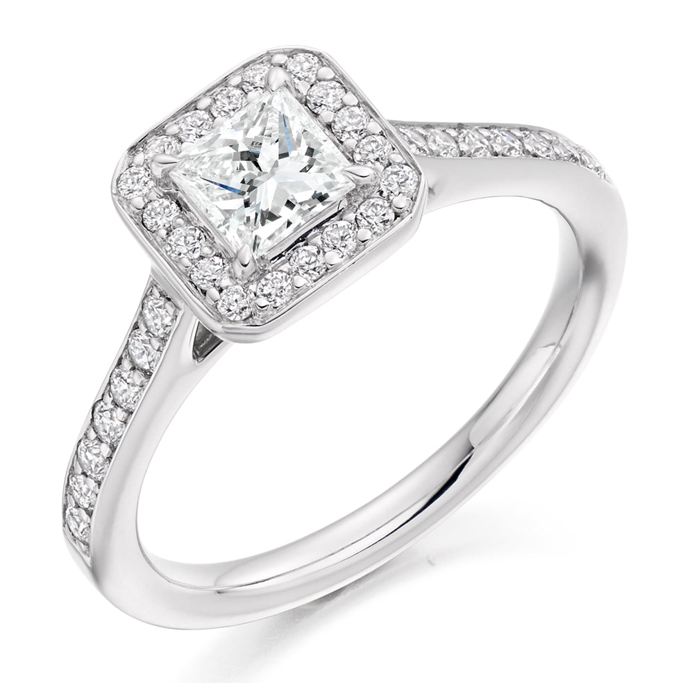Pavé-Shoulder Halo Princess-Cut Engagement Ring, 0.5ct (ENG3668 SMT) in White Gold