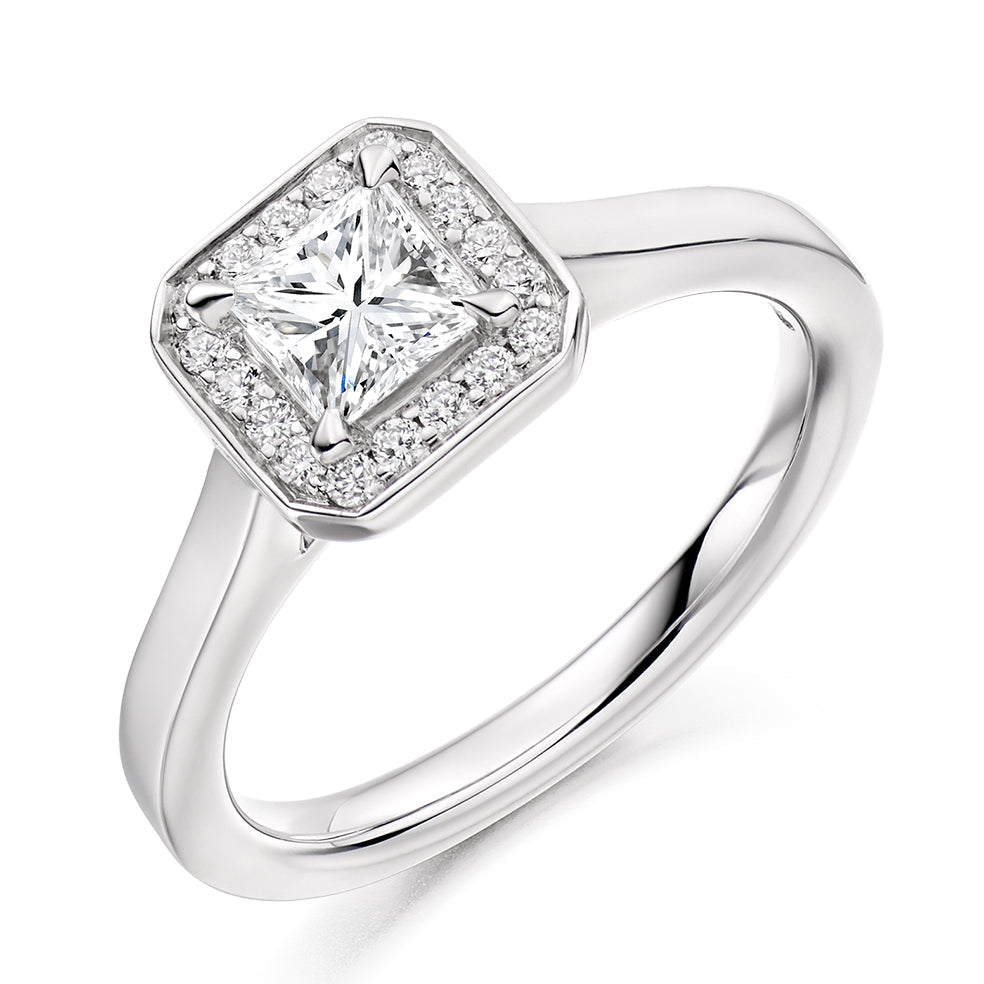 Halo Solitaire Princess Cut Engagement Ring, 0.5ct in White Gold
