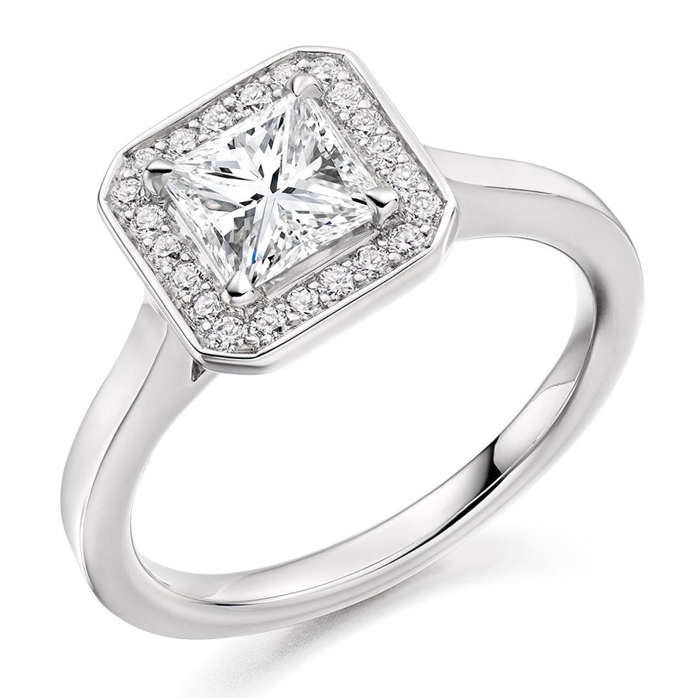 Quiet Halo Princess Cut Engagement Ring, 1.0ct in White Gold