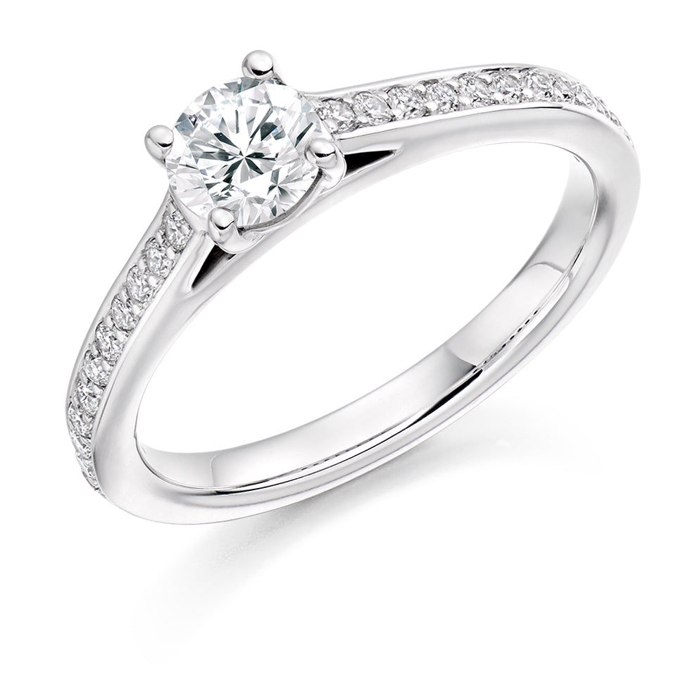 Pavé-Shouldered Solitaire Round Brilliant Engagement Ring 0.5ct total in White Gold