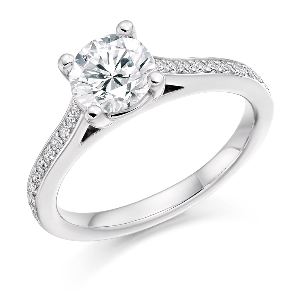Fine Pavé Solitaire Round Brilliant Engagement Ring 1.0ct total in White Gold