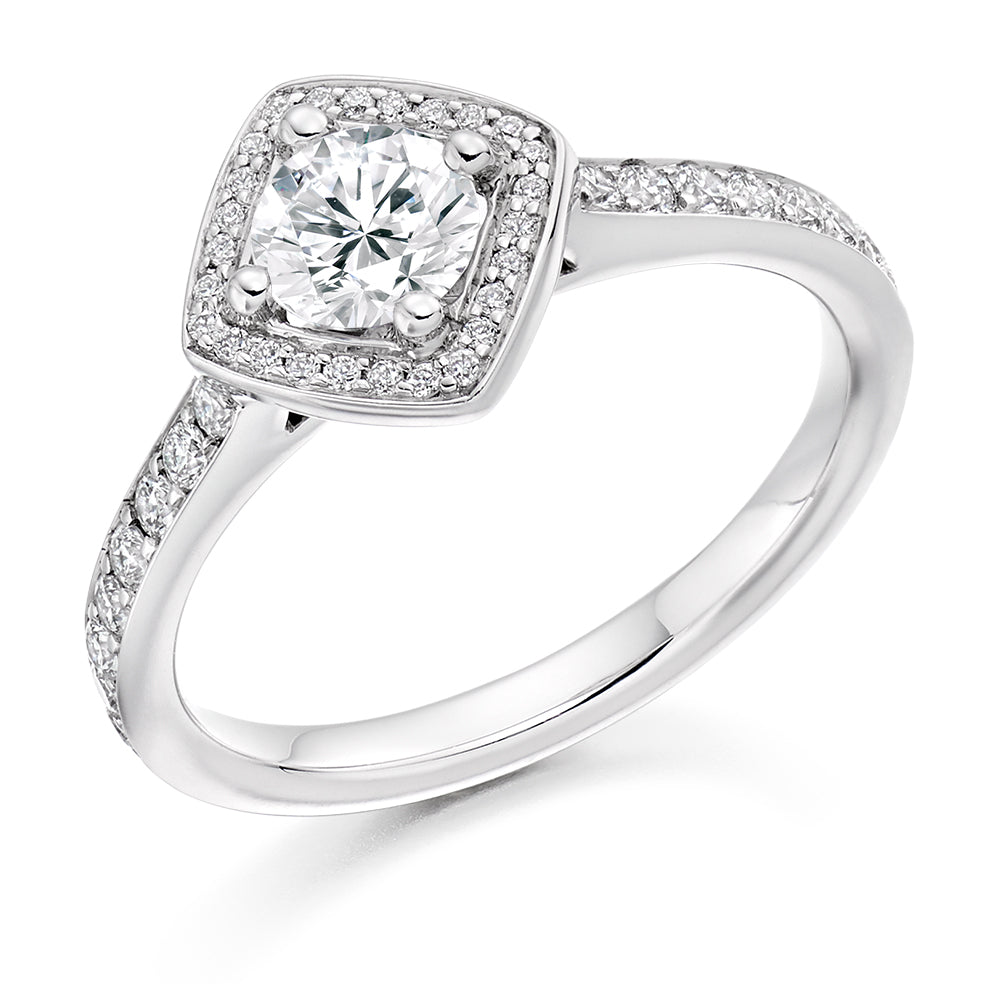 Pavé-Shoulder Halo Round-Brilliant Engagement Ring, 0.33ct (ENG3702 SMT) in White Gold