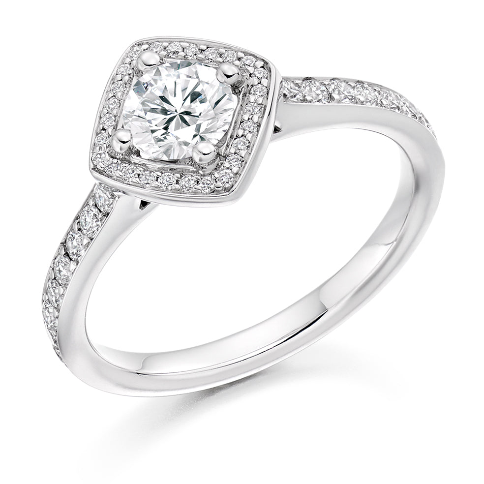 Pavé-Shoulder Halo Round-Brilliant Engagement Ring, 0.5ct (ENG3703 SMT) in White Gold