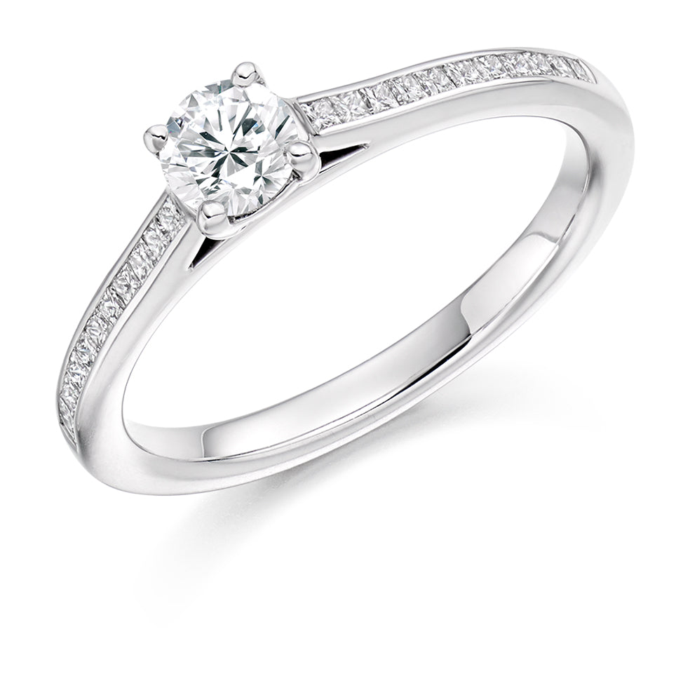 Channel-Set Solitaire Round Brilliant Engagement Ring 0.58ct in White Gold