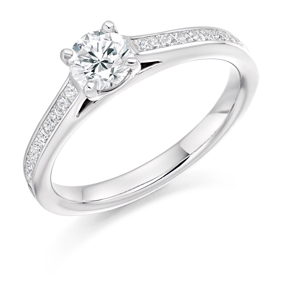 Channel-Shouldered Solitaire Round Brilliant Engagement Ring 0.85ct in White Gold