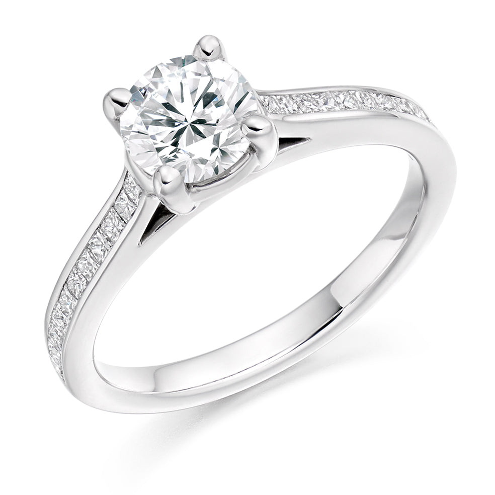 Channel-Shouldered Solitaire Round Brilliant Engagement Ring 1.35ct in White Gold