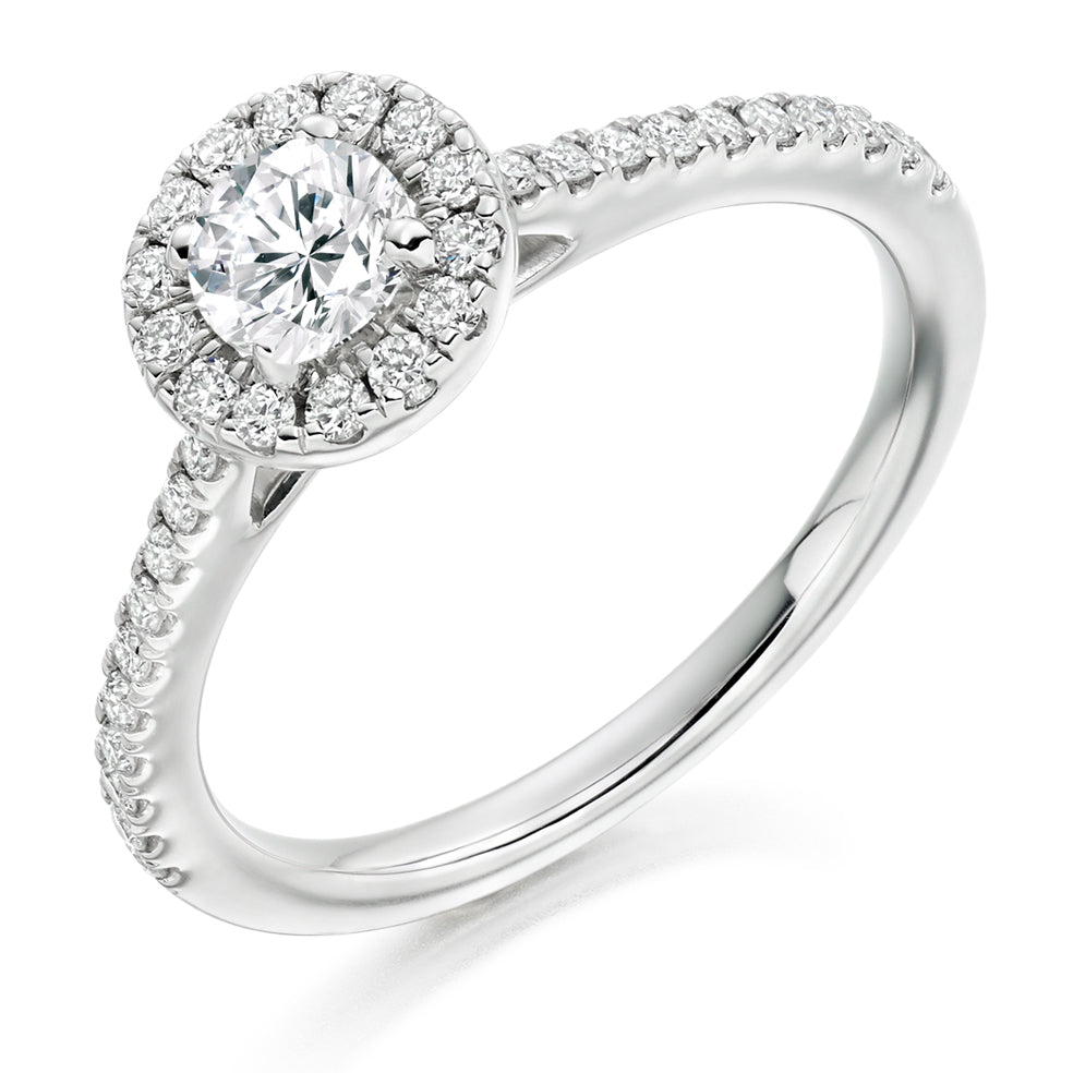 Halo with Diamond Shoulders Round Brilliant Engagement Ring, 0.33ct in White Gold