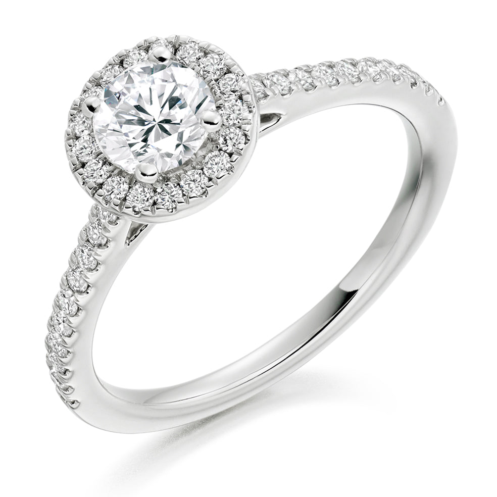 Classic Halo Round Brilliant Engagement Ring, 0.5ct in White Gold