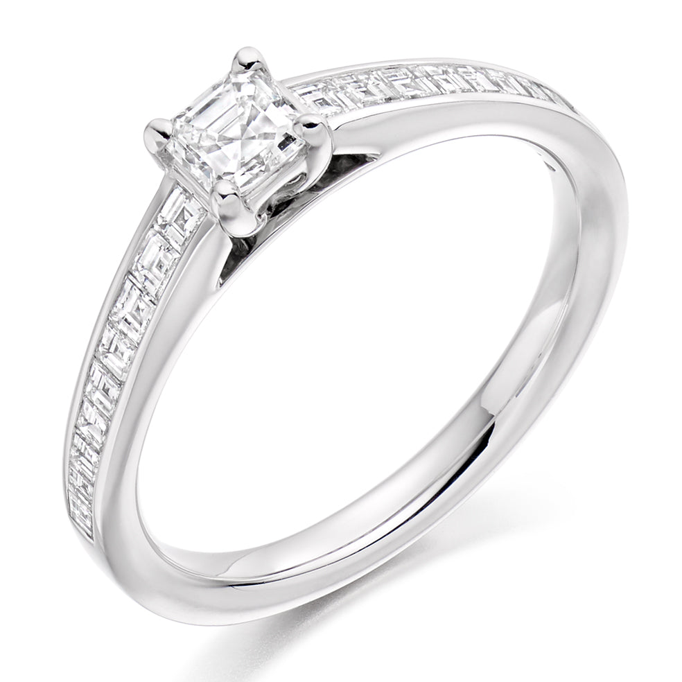 Channel-Shouldered Solitaire Asscher Cut Engagement Ring in White Gold