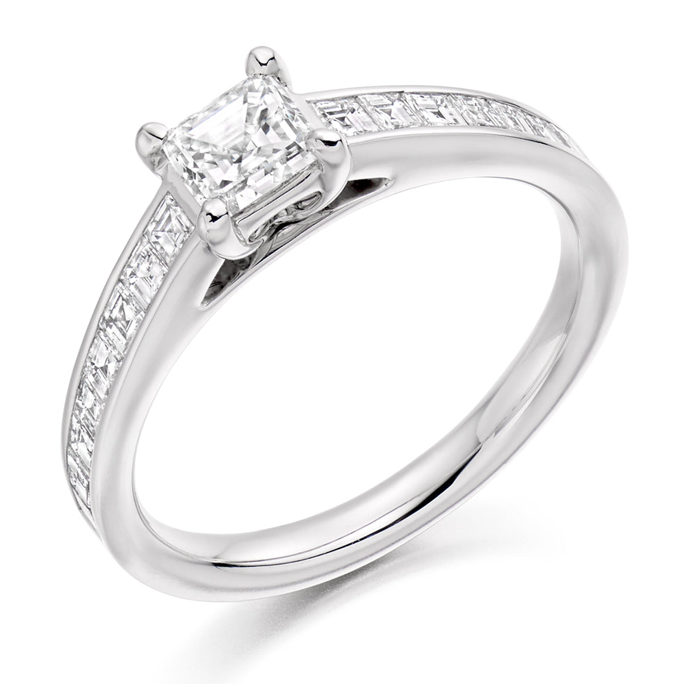 Channel-Set Solitaire Asscher Cut Engagement Ring, 0.5ct in White Gold