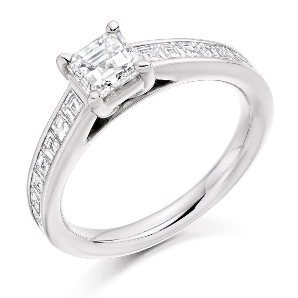 Channel-Set Solitaire Asscher Cut Engagement Ring, 0.75ct in White Gold