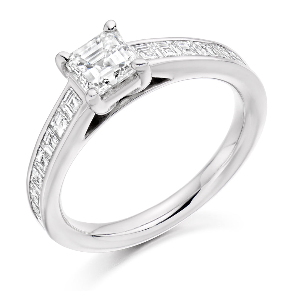 Channel-Set Solitaire Asscher Cut Engagement Ring in White Gold