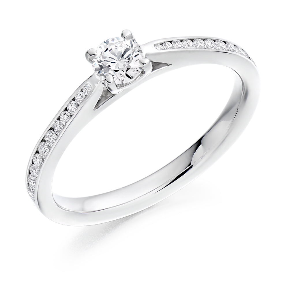 Channel-Shouldered Solitaire Round Brilliant Engagement Ring 0.45ct in White Gold