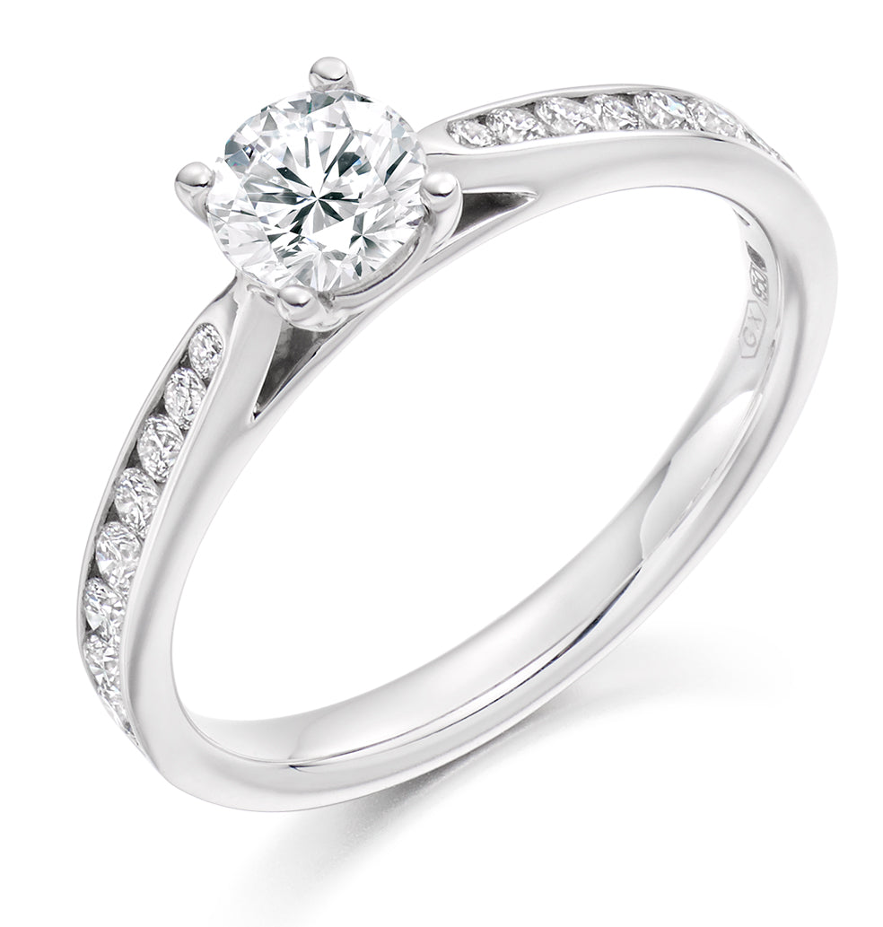 Channel-Set Solitaire Round Brilliant Engagement Ring 0.75ct total in White Gold