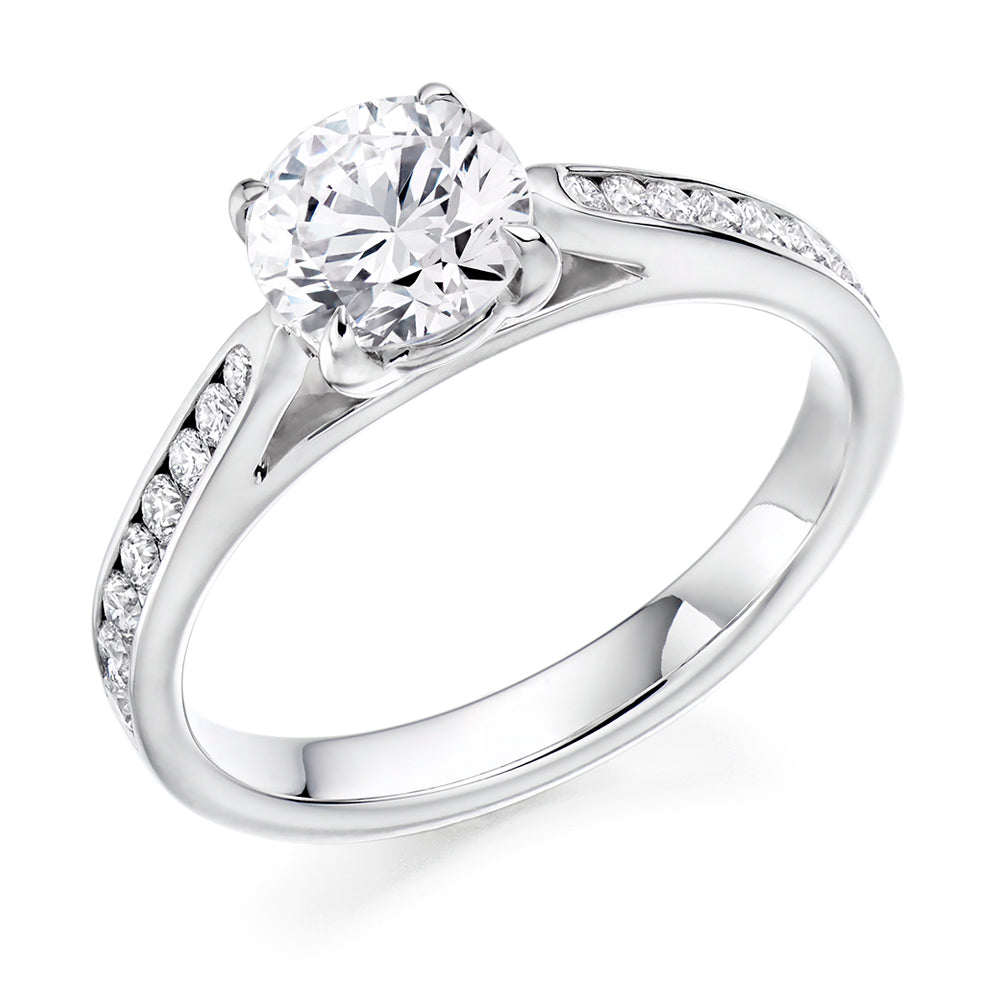 Channel-Set Solitaire Round Brilliant Engagement Ring 1.35ct in White Gold