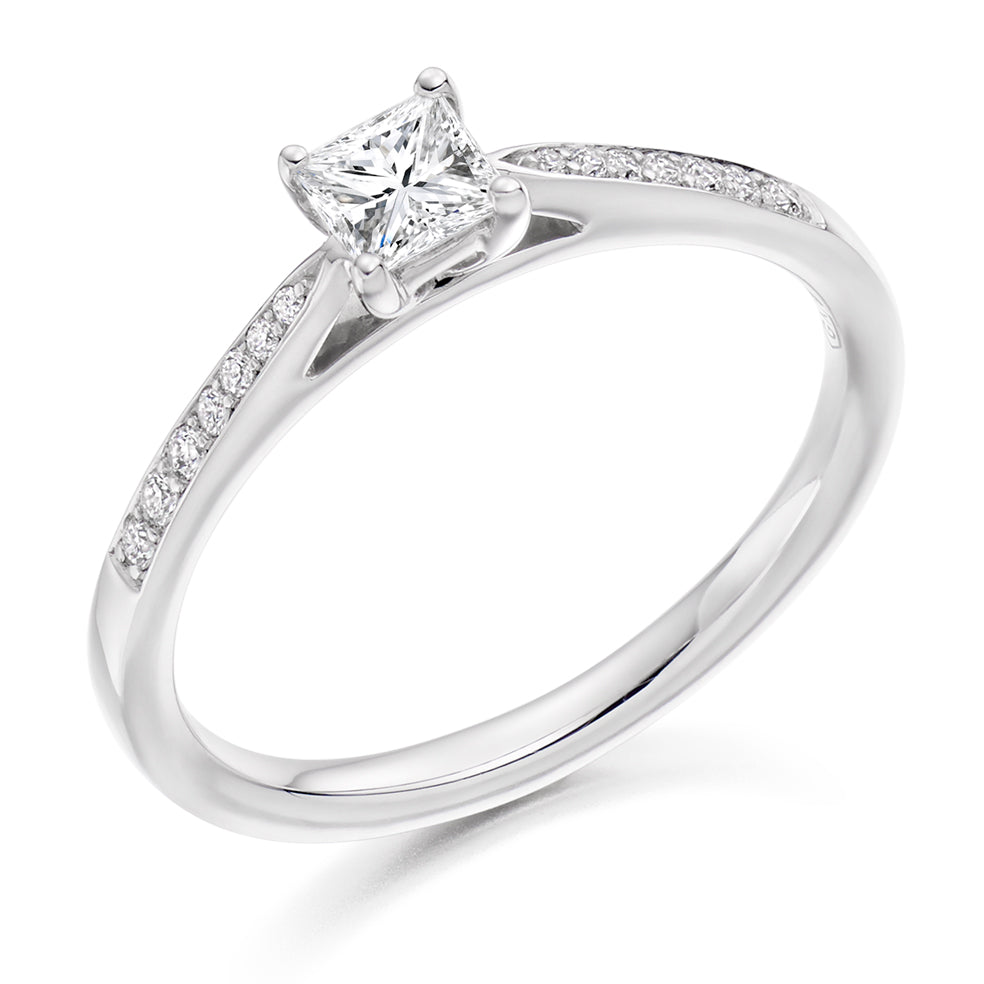 Grain-Set Solitaire Princess Cut Engagement Ring, 0.2ct in White Gold