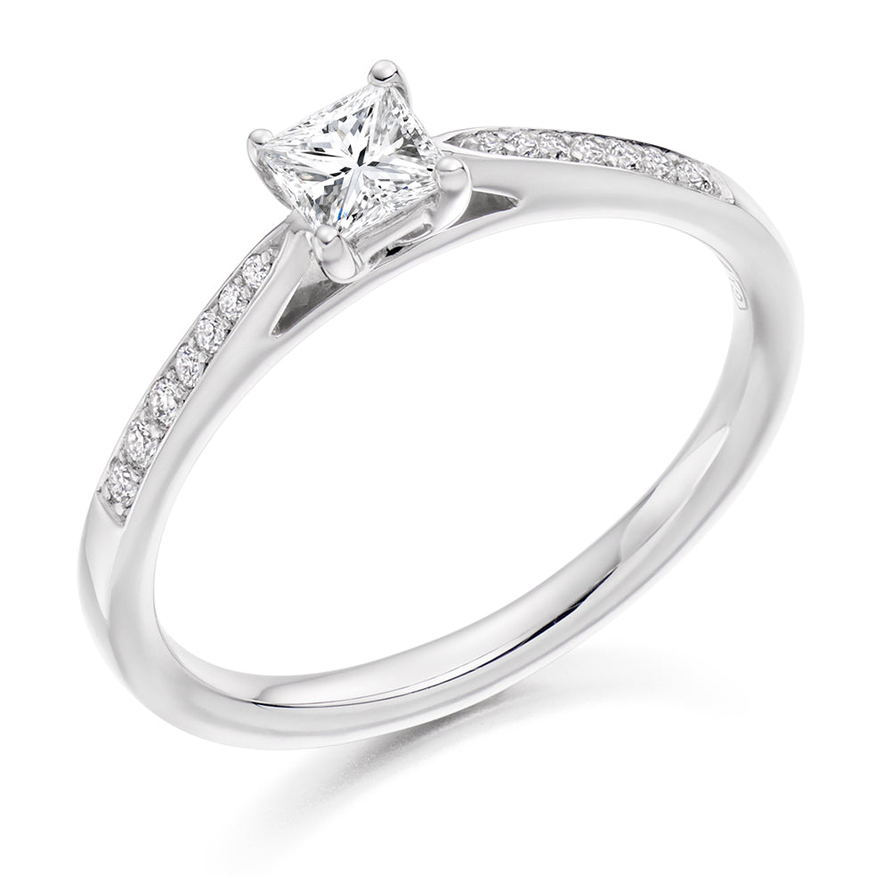Pavé-Shouldered Solitaire Princess Cut Engagement Ring, 0.33ct in White Gold