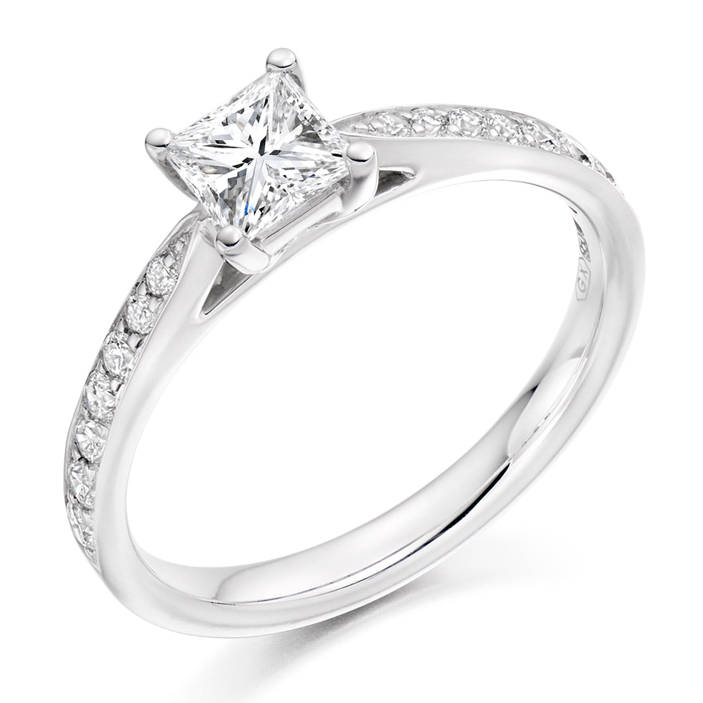 Fine Pavé Solitaire Princess Cut Engagement Ring, 0.5ct in White Gold