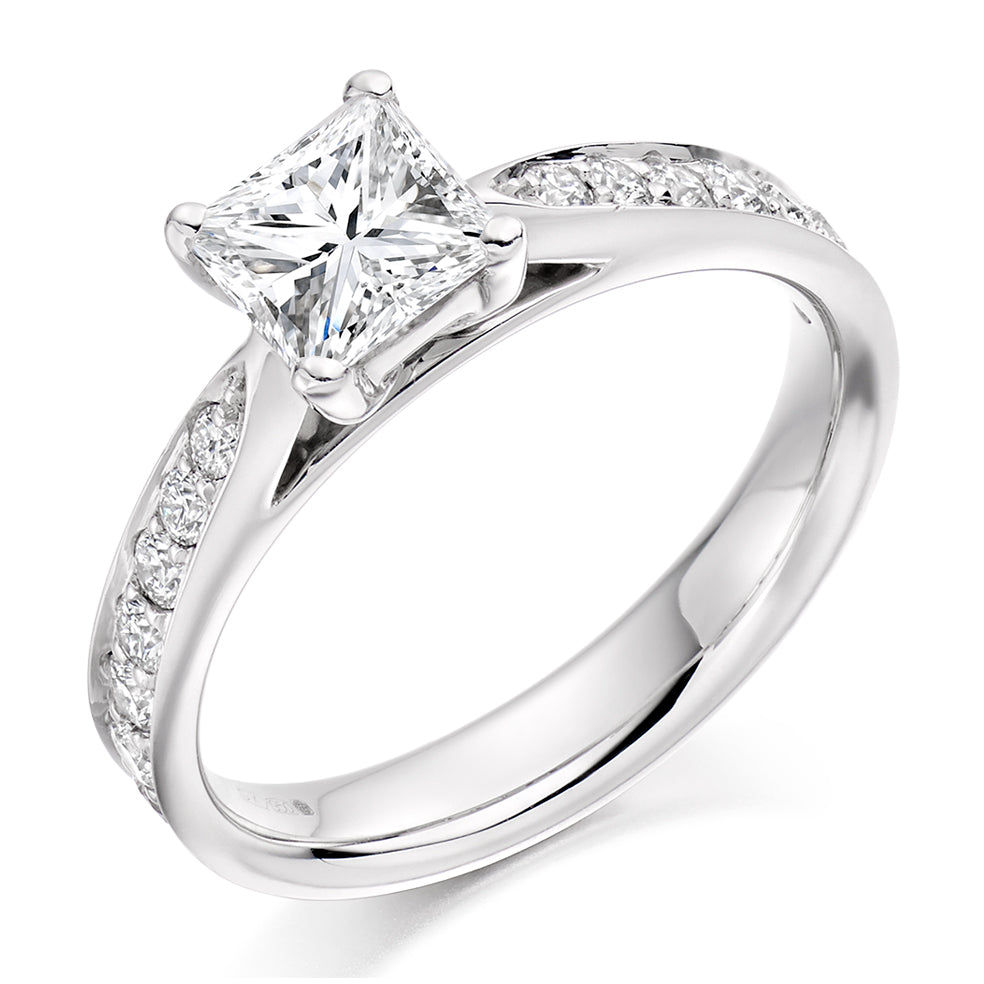 Grain-Set Solitaire Princess Cut Engagement Ring 1.35ct in White Gold