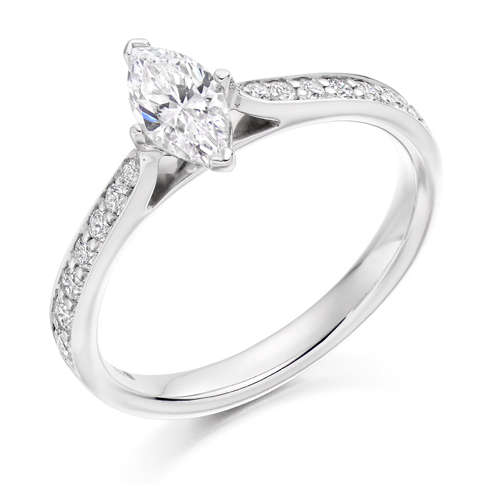Grain-Set Solitaire Marquise Cut Engagement Ring in White Gold