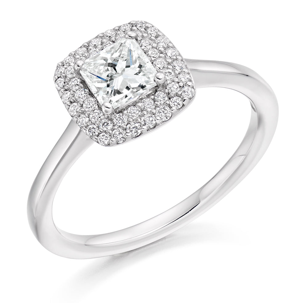 Halo with Plain Shoulders Princess Cut Engagement Ring, 0.5ct in White Gold