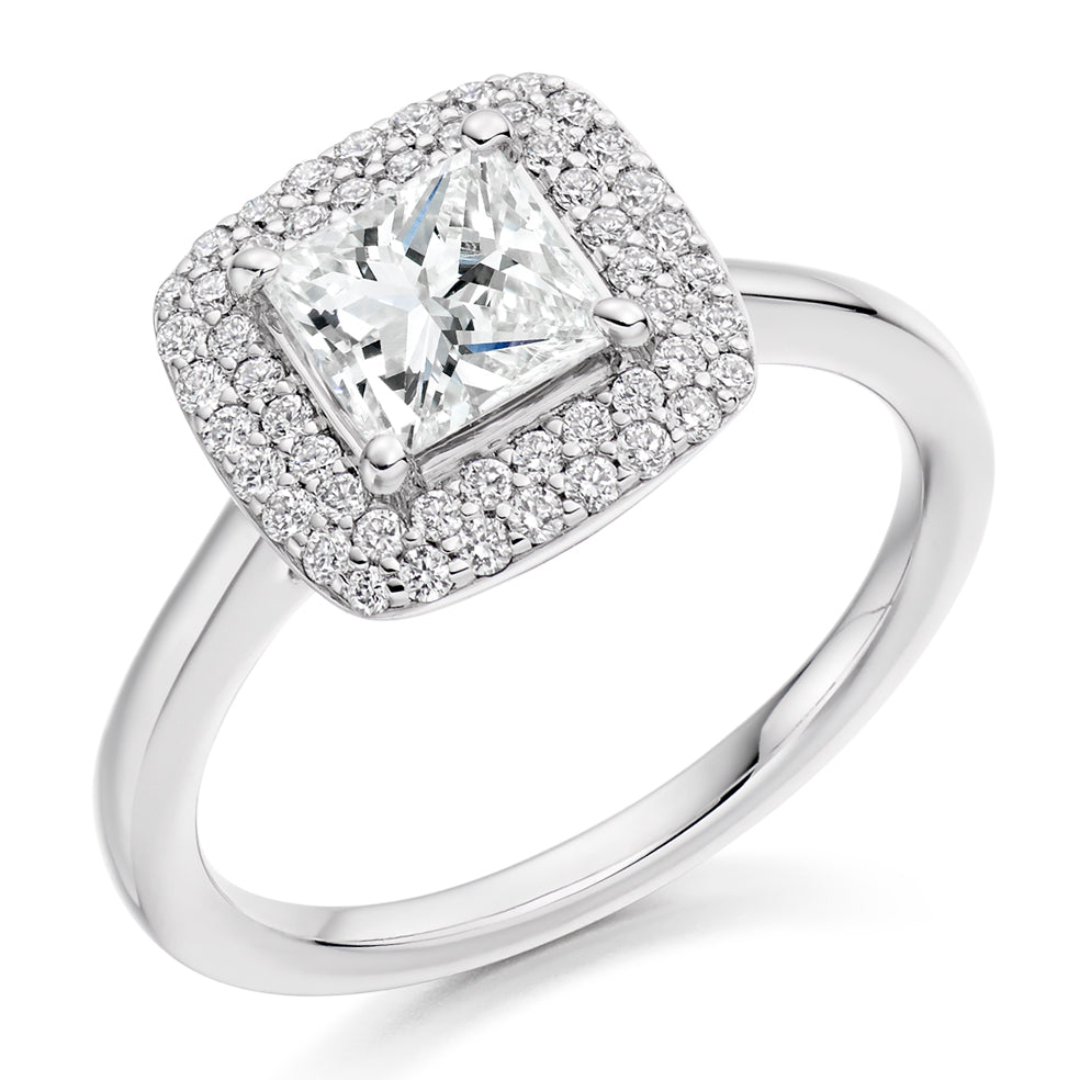 Halo Solitaire Princess Cut Engagement Ring, 1.0ct in White Gold