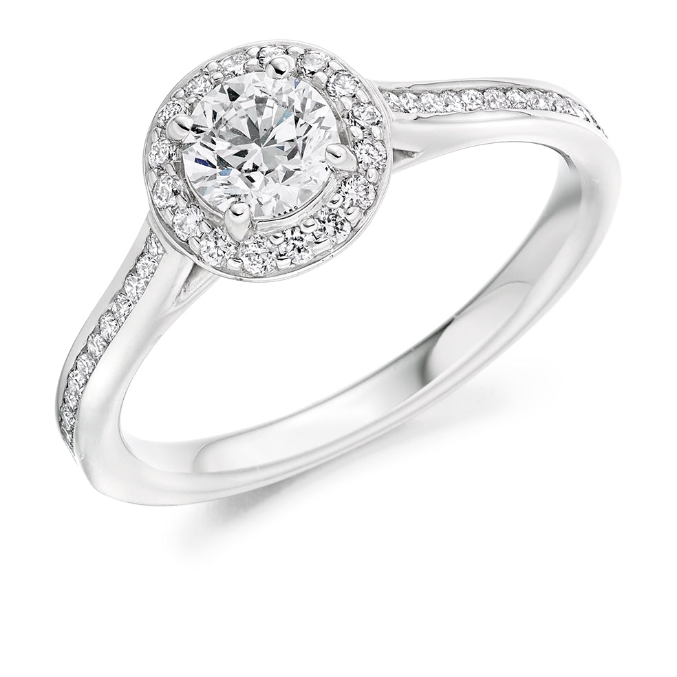 Pavé-Shoulder Halo Round-Brilliant Engagement Ring, 0.5ct (ENG3846 SMT) in White Gold