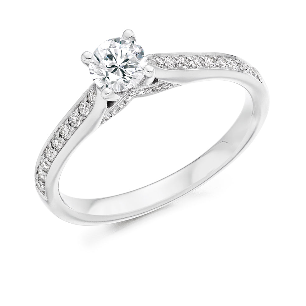 Pavé-Shouldered Solitaire Round Brilliant Engagement Ring 0.65ct in White Gold