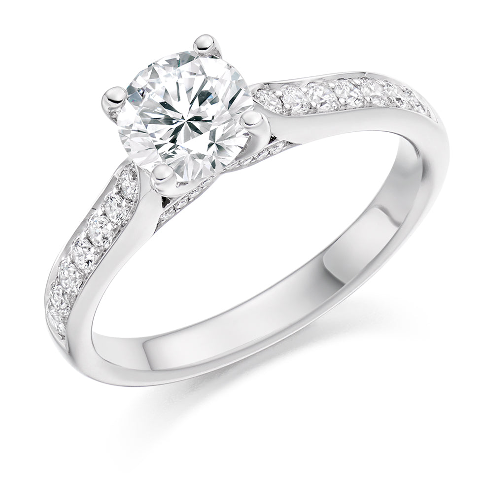 Pavé-Shouldered Solitaire Round Brilliant Engagement Ring 1.2ct in White Gold