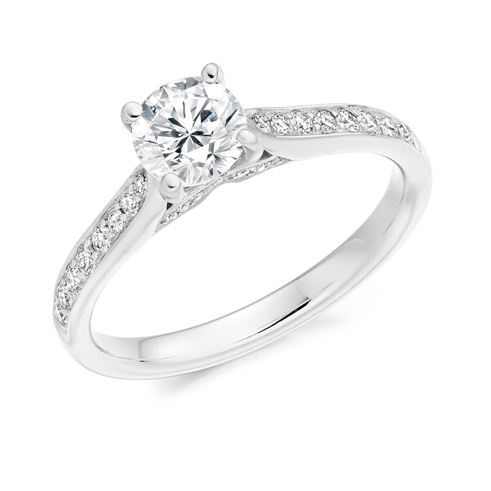 Fine Pavé Solitaire Round Brilliant Engagement Ring 1.35ct in White Gold