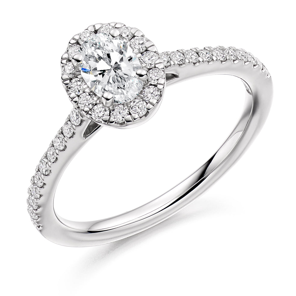 Pavé-Shoulder Halo Oval-Cut Engagement Ring, 0.4ct in White Gold