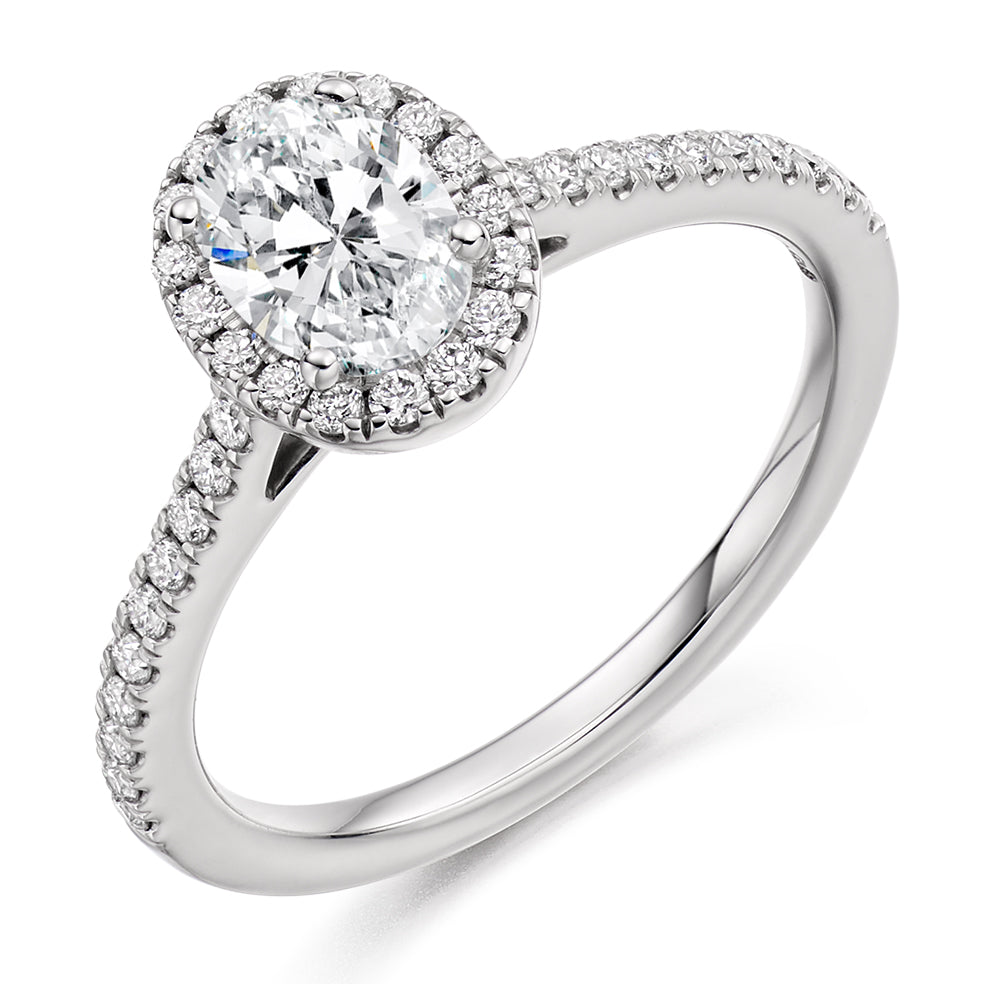 Pavé-Shoulder Halo Oval-Cut Engagement Ring, 0.5ct (ENG4015 SMT) in White Gold