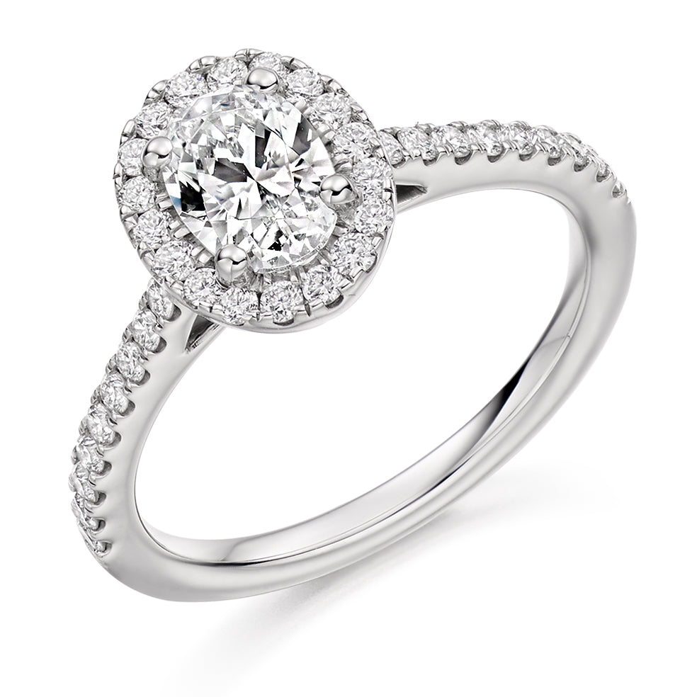Pavé-Shoulder Halo Oval-Cut Engagement Ring, 0.75ct (ENG4016 SMT) in White Gold