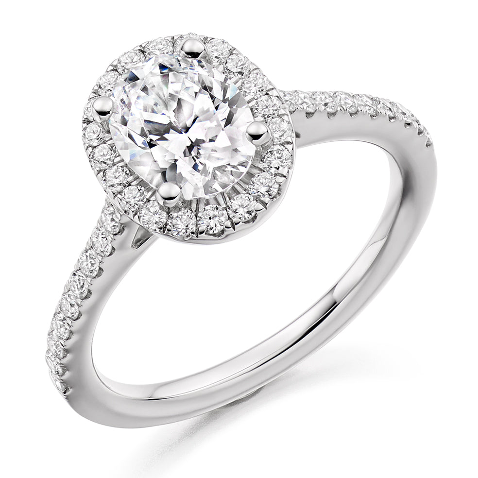 Pavé-Shoulder Halo Oval-Cut Engagement Ring, 1.0ct in White Gold