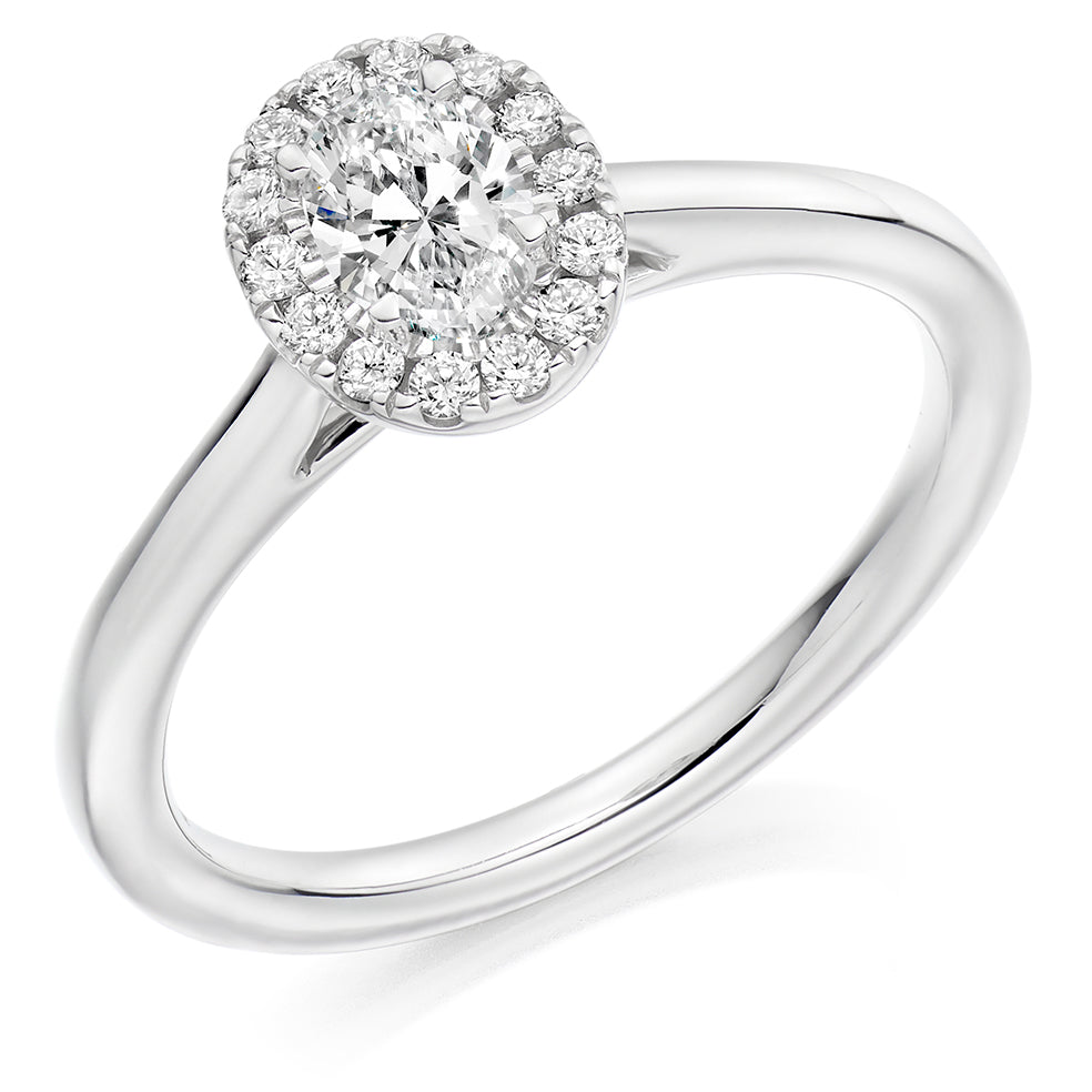Halo Solitaire Oval Cut Engagement Ring in White Gold