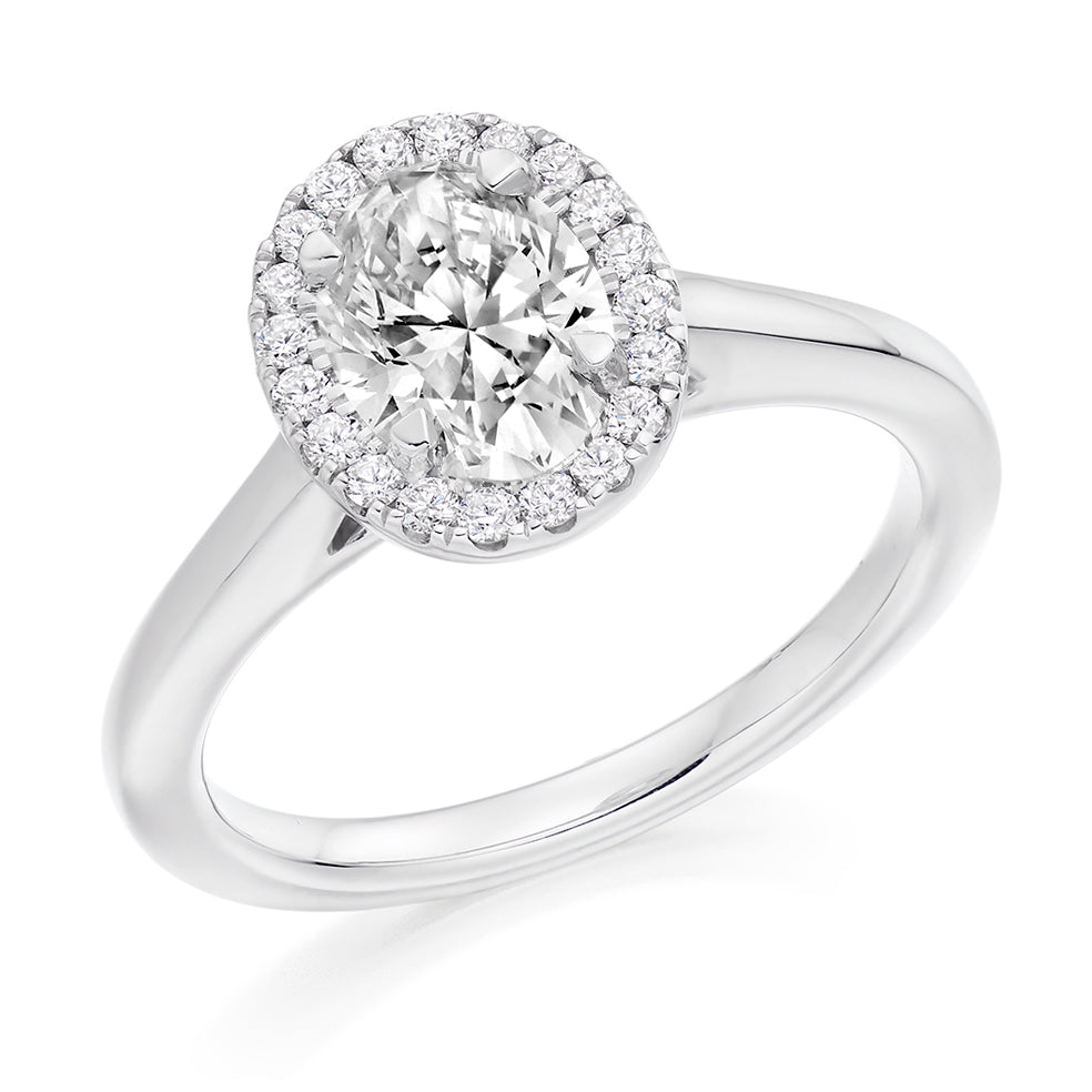Quiet Halo Oval Cut Engagement Ring, 1.25ct in White Gold