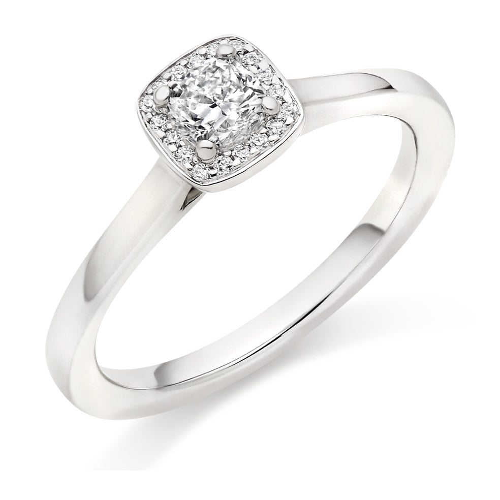 Plain-Shoulder Halo Cushion-Cut Engagement Ring, 0.25ct (ENG4024 SMT) in White Gold