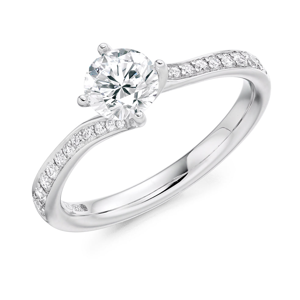 Fine Pavé Solitaire Round Brilliant Engagement Ring 0.75ct in White Gold