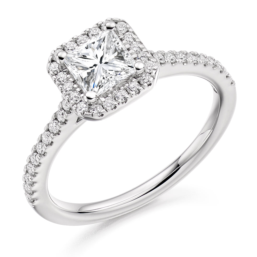 Pavé-Shoulder Halo Princess-Cut Engagement Ring, 0.5ct (ENG4038 SMT) in White Gold