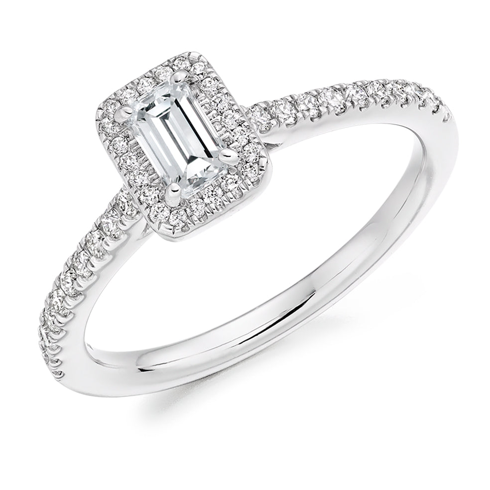 Pavé-Shoulder Halo Emerald-Cut Engagement Ring, 0.33ct (ENG4043 SMT) in White Gold