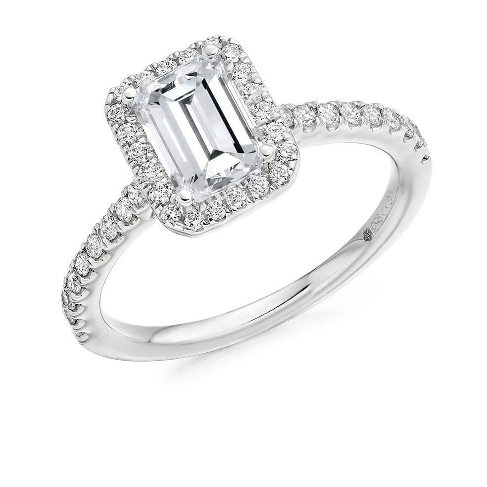 Pavé-Shoulder Halo Emerald-Cut Engagement Ring, 1.0ct (ENG4046 SMT) in White Gold
