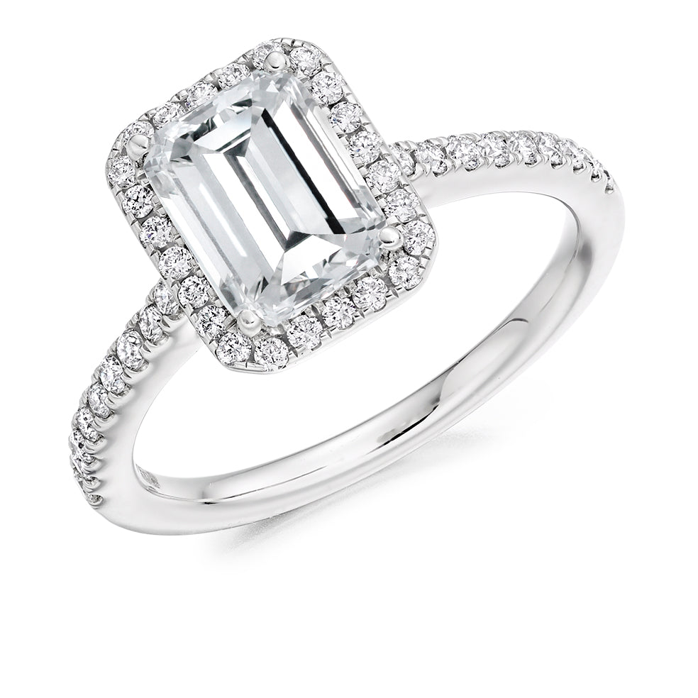Pavé-Shoulder Halo Emerald-Cut Engagement Ring, 1.5ct (ENG4047 SMT) in White Gold