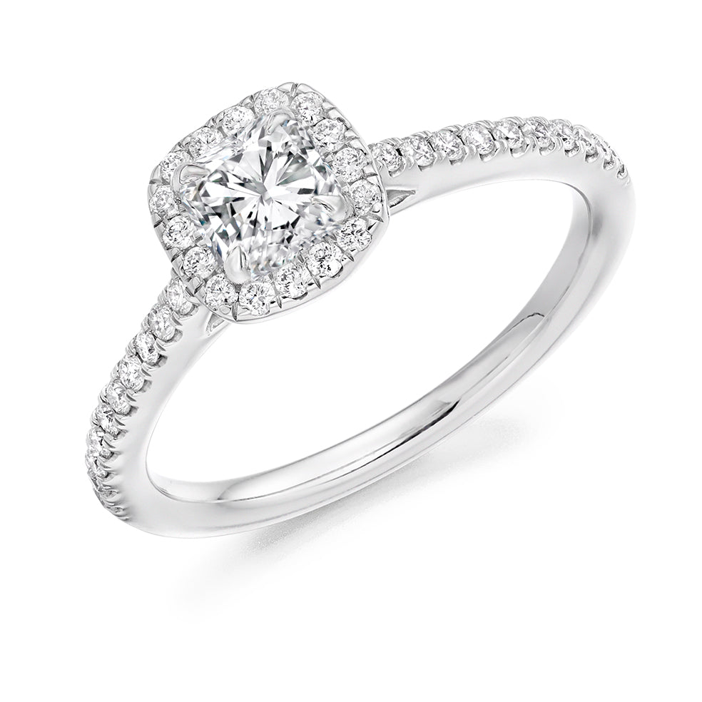 Classic Halo Cushion Cut Engagement Ring, 0.35ct in White Gold