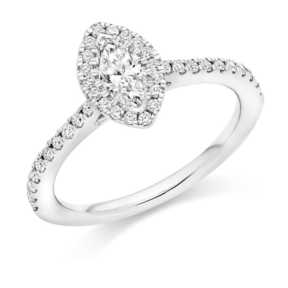 Pavé-Shoulder Halo Marquise-Cut Engagement Ring, 0.33ct in White Gold
